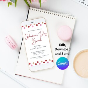 Mobile Invitation, Electronic Galentines Invitation, Galentines Evite Invitation Template, Galentines Evite Template, Galentines  Evite