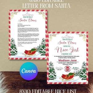 Editable Letter from Santa, Letter From Santa Template, Printable Letter From Santa,  Nice List Certificate, Santa Claus Letter, Nice List