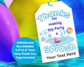 Editable Pool Party Thank You Tags, 2.5"x3.5" (PDF)