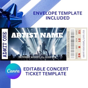 Concert Ticket Template, Surprise Concert Ticket, Ticket Template, Printable Concert Ticket, Concert Gift Certificate, Event Ticket