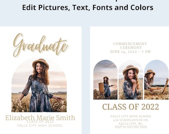Plantilla editable de anuncio de graduación, invitación de Canva (descarga digital)