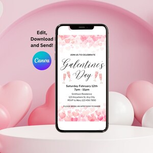 Mobile Invitation, Electronic Galentines Invitation, Galentines Phone Invitation Template, Galentines Evite Template, Galentines  Evite