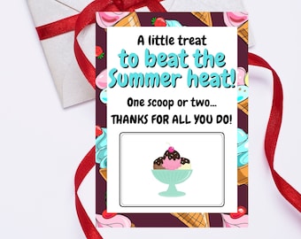 Ice Cream Gift Card Holder, Teacher Appreciation Thank You Tag (PDF)