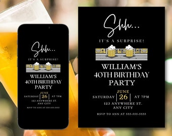 Cheers and Beers Birthday Invitation, Cheers Surprise Birthday, Cheers and Beers Birthday Evite, 40th Surprise Invitation, Surprise Evite
