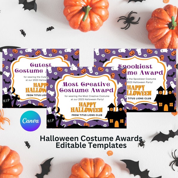 Halloween Costume Awards,  Halloween Awards Template, Costume Party Award, Halloween Party Award Template, Editable Halloween Costume Award