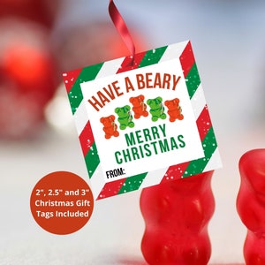 Weihnachten Geschenkanhänger druckbar, druckbare Gummibärchen Tag, Weihnachts Leckerei Tag, druckbare Weihnachtsmarke, Beary Frohe Weihnachten Tag, Bär Tag
