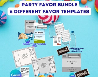 Editable Party Favor Template Bundle, Canva Chip Bag, Cookie, Water Bottle (Digital Download)