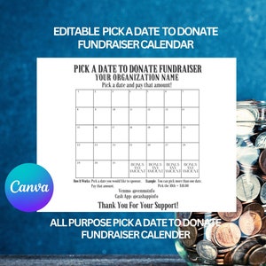 Editable All Purpose Fundraiser Calendar, Pick a Date to Donate Printable, Calendar Fundraiser, Sport Calendar Fundraiser, Pick A Date