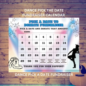 Dance Calendar Fundraiser, Pick a Date to Donate Printable, Dance Fundraiser, Sport Calendar Fundraiser, Dance Fundraiser Printable
