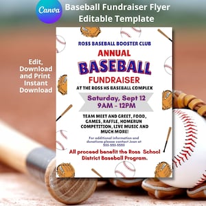 Baseball Fundraiser, Baseball Fundraiser Flyer, Editable Flyer Template, School Fundraiser Flyer, Back to School Flyer, Sports Fundraiser