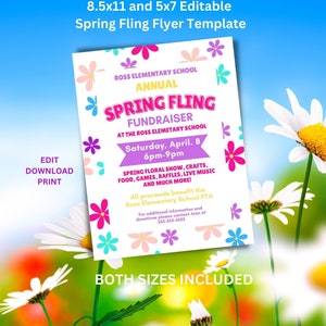 Spring Fling Flyer, Spring Market Flyer, Editable Spring Flyer Template, PTO PTA Fundraiser Flyer,  Church Flyer, Spring Festival Flyer,