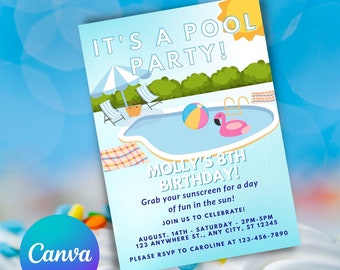 Pool Party Invitation, Kids Pool Party Invitation,  Pool Party Invitation Editable, Tropical Pool Party Invitation, Pool Party Birthday