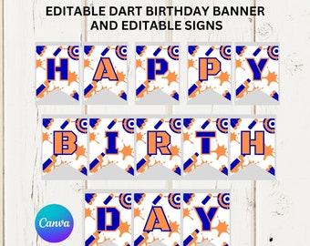 Editable Dart Party Happy Birthday Banner, Nerf Party Sign (Digital Download)
