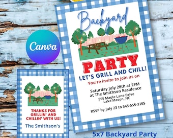 Backyard BBQ Invitation Template, Birthday Barbeque, Grill and Chill, Family Picnic (Digital Download)