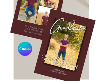 Annuncio di laurea modificabile, modello di biglietto fotografico (Canva)