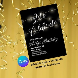 Let&#39;s Celebrate Invitation, Birthday Invitation Template, Let&#39;s Celebrate Invite, Birthday Party Invitation, Editable Party Invitation