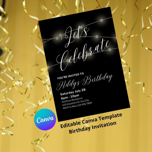 Let's Celebrate Invitation, Birthday Invitation Template, Let's Celebrate Invite, Birthday Party Invitation, Editable Party Invitation