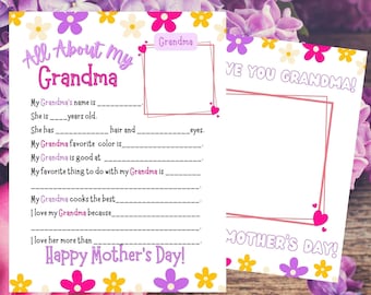 All About My Grandma Printable Questionnaire, Mother's Day Gift (PDF)