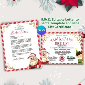 Letter from Santa and Nice List, Editable Letter From Santa Template, Nice List Certificate, Santa Letter, Nice List Letter Certificate