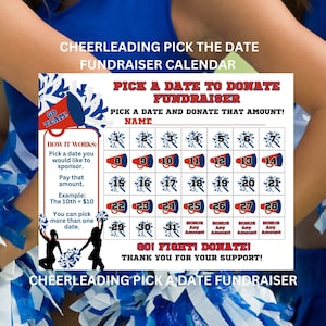 Cheerleading Calendar Fundraiser, Pick a Date to Donate Printable, Cheer Fundraiser, Sport Calendar Fundraiser, Cheer Fundraiser Printable