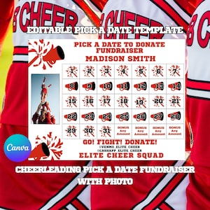Editable Cheerleading Calendar Fundraiser, Pick a Date to Donate Printable, Cheer Fundraiser, Sport Calendar Fundraiser, Cheer Pick A Date