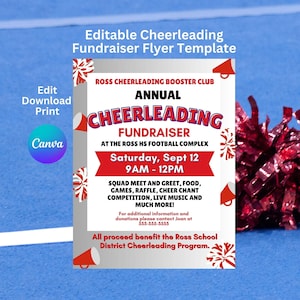 Cheerleading Fundraiser, Cheer Fundraiser Flyer, Editable Flyer Template, Team Fundraiser Flyer, Cheerleading Flyer, Sports Fundraiser Flyer