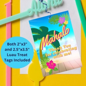 Luau Thank You Tags, Aloha Treat Tags, Luau Gift Tags, Printable Treat Tags, Printable Birthday Luau Tags, Luau Party Tags, Mahalo Tags