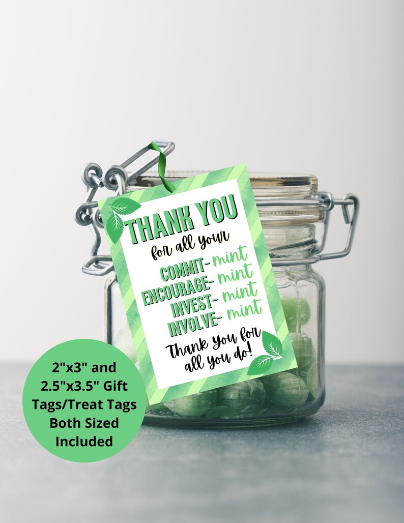 Mint Thank You Gift Tags, Teacher Staff Appreciation (PDF) - Etsy