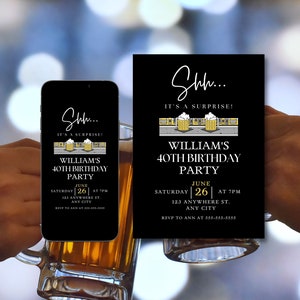 Cheers and Beers Birthday Invitation, Cheers Surprise Birthday, Cheers and Beers Birthday Evite, 40th Surprise Invitation, Surprise Evite