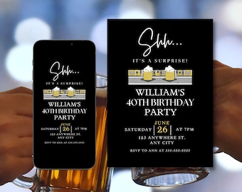 Cheers and Beers 40th Surprise Birthday Invitation (Digital Download)
