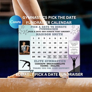 Editable Gymnastic Calendar Fundraiser, Pick a Date to Donate Printable, Gymnastic Fundraiser, Sport Calendar Fundraiser,  Pay The Date