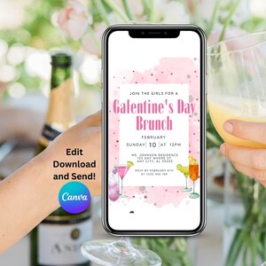 Mobile Invitation, Electronic Galentines Invitation, Galentines Phone Invitation Template, Galentines Evite Template, Galentines  Evite