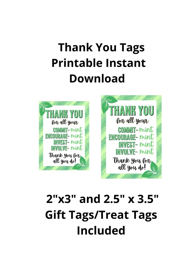 Mint Thank You Gift Tags, Teacher Staff Appreciation (PDF) - Etsy