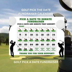 Golf Calendar Fundraiser, Pick a Date to Donate Printable, Golf Fundraiser, Sport Calendar Fundraiser, Golf Flyer, Golf Fundraiser Calendar