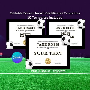 Certificat de récompense de football, récompense de fin de saison de football, modèle de récompense de football modifiable, modèle de récompense de football, récompense sportive, certificat de football