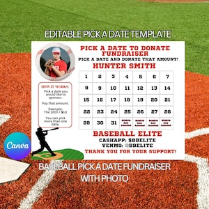 Baseball Calendar Fundraiser, Pick a Date to Donate Printable, Editable Baseball Fundraiser, Sport Calendar Fundraiser, Baseball Pick A Date