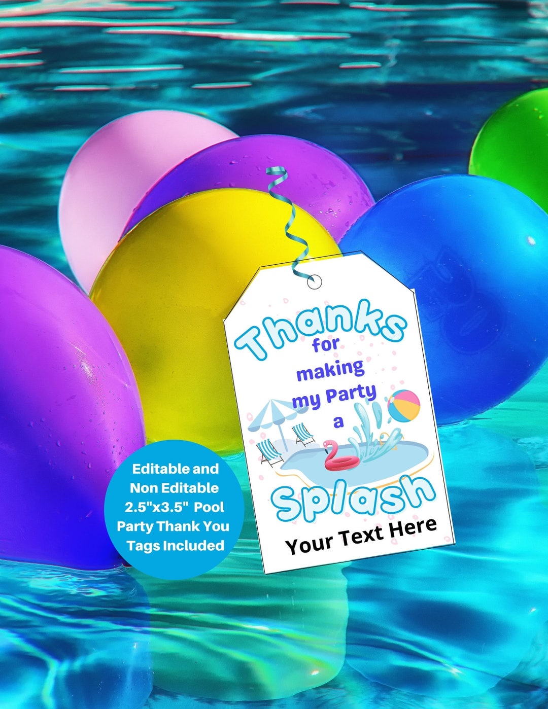 Editable Pool Party Thank You Tags, 2.5