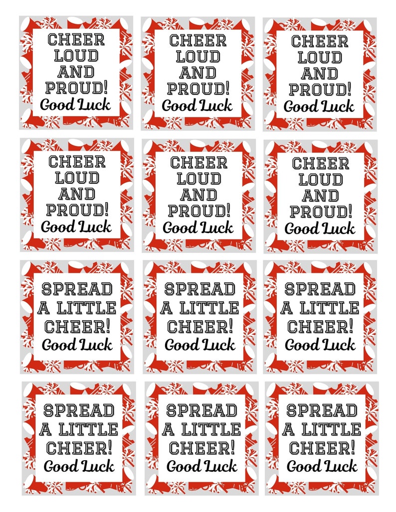 Cheer Tag, Cheer Treat Tags, Good Luck Cheer Tag, Cheerleading Snack ...