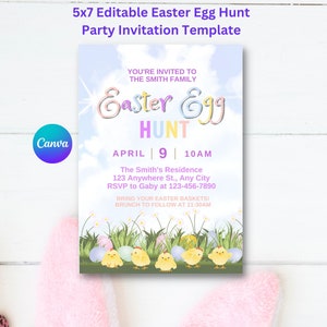 Easter Egg Hunt Invitation, Easter Invitation Template, Easter Egg Hunt Invite, Easter Dinner Party Invitation, Editable Easter Invitation