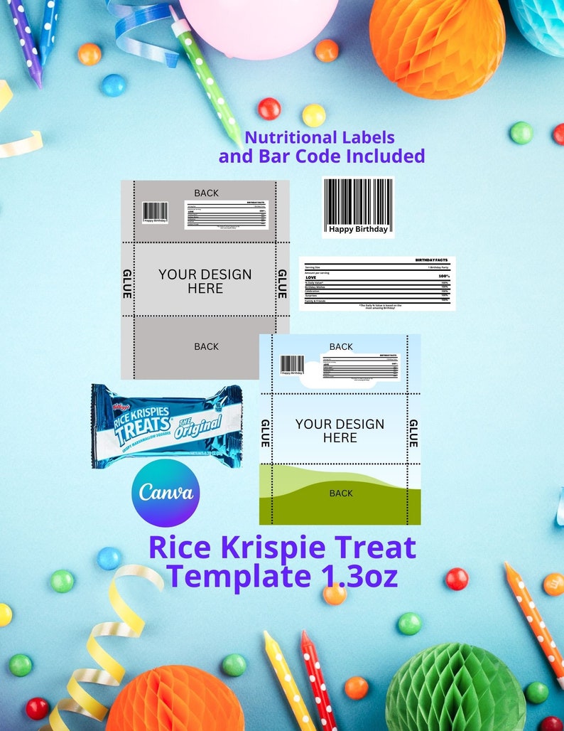 Rice Krispies Template, Blank Rice Krispies Template, Editable Rice Krispies Template, Rice Krispies Label, Krispies Treat Label. 1.3 oz image 2