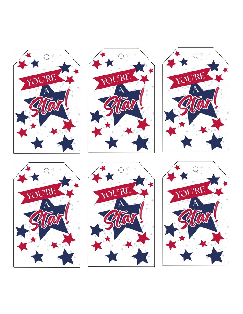 Editable You're a Star Tag, Printable Treat Tag, Red White and Blue Bag ...
