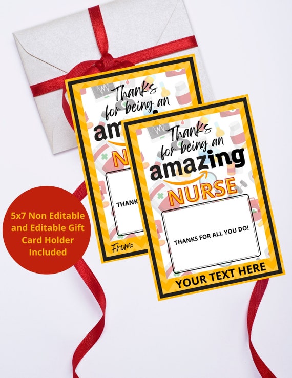 Editable Nurse Gift Card Holder, Printable Thank You Card (PDF)