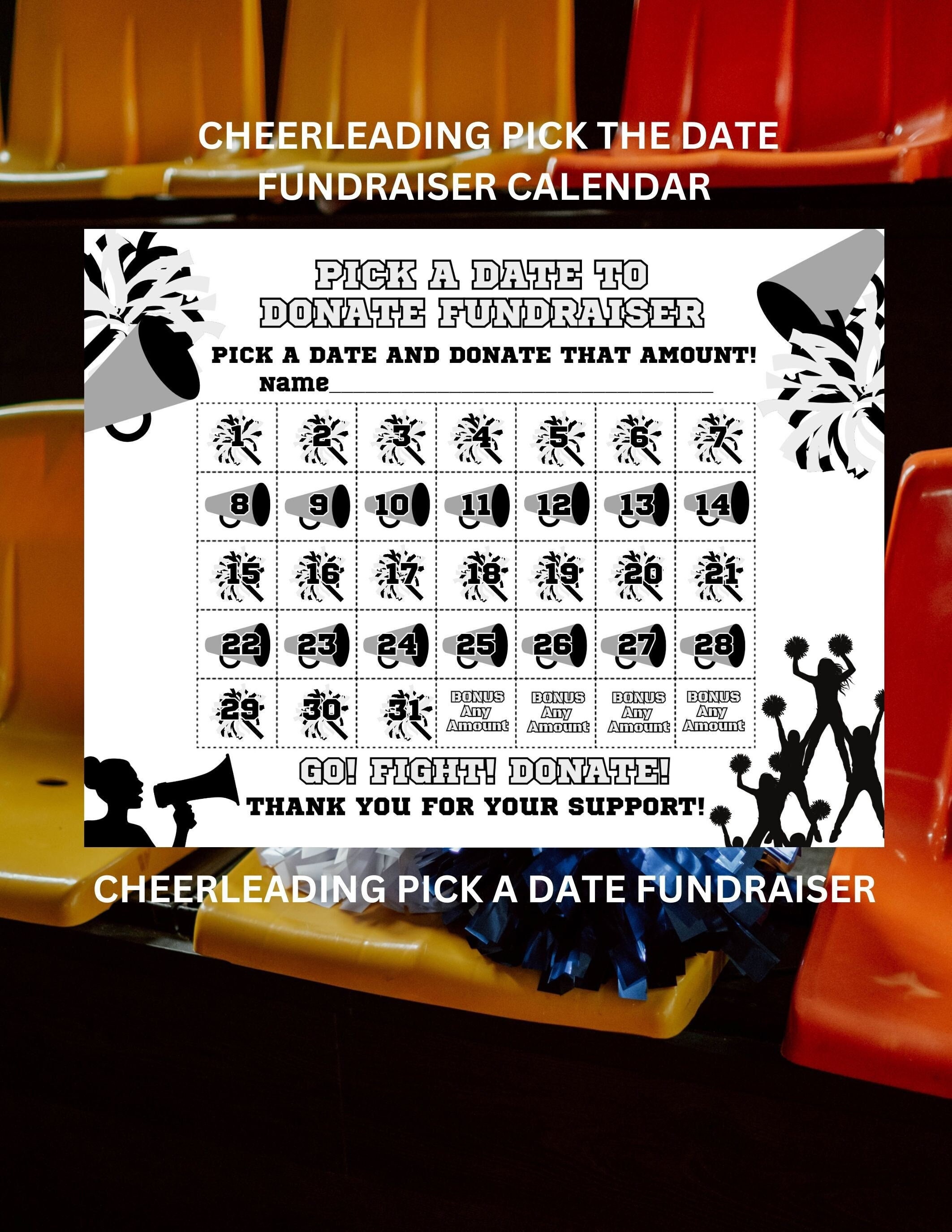 Cheerleading Calendar Fundraiser, Pick a Date to Donate Printable, Cheer  Fundraiser, Sport Calendar Fundraiser, Cheer Fundraiser Printable - Etsy