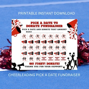 Cheerleading Calendar Fundraiser, Pick a Date to Donate Printable, Cheer Fundraiser, Sport Calendar Fundraiser, Cheer Fundraiser Printable