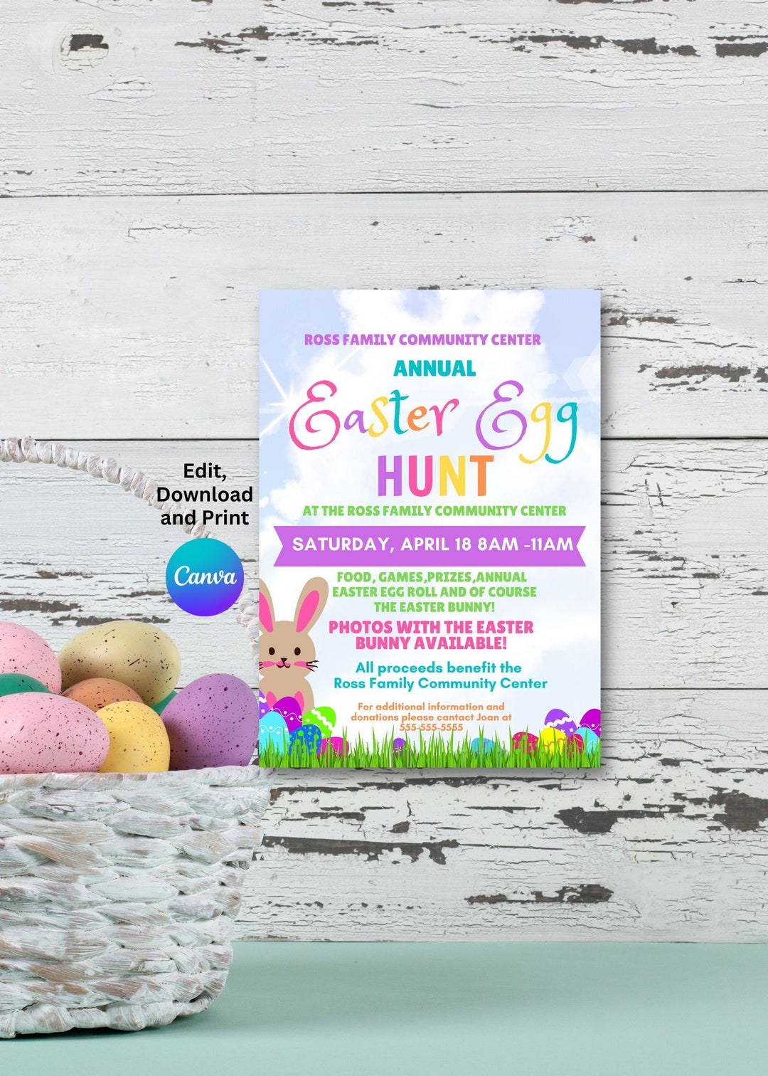 Editable Easter Egg Hunt Flyer Template, Bunny Design, Spring, Faster ...