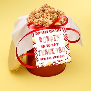 Etiquetas de agradecimiento, etiquetas de regalo Poppin, etiquetas imprimibles para obsequios, etiquetas de regalo Poppin, etiquetas de agradecimiento para el personal, etiqueta de regalo de palomitas de maíz, etiqueta de palomitas de maíz