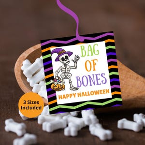 Printable Halloween Treat Tag, Bag of Bones Tag, Bone Appetit Tag, Skeleton Candy Bag Tag, Trick or Treat Tag (Digital Download) image 3