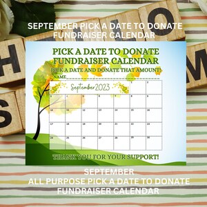 September Pick A Date Fundraiser, Pick a Date Printable, September Fundraiser Calendar, All Purpose Fundraiser Calendar, Fundraiser Flyer