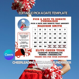 Editable Cheerleading Calendar Fundraiser, Pick a Date to Donate Printable, Cheer Fundraiser, Sport Calendar Fundraiser, Cheer Pick A Date