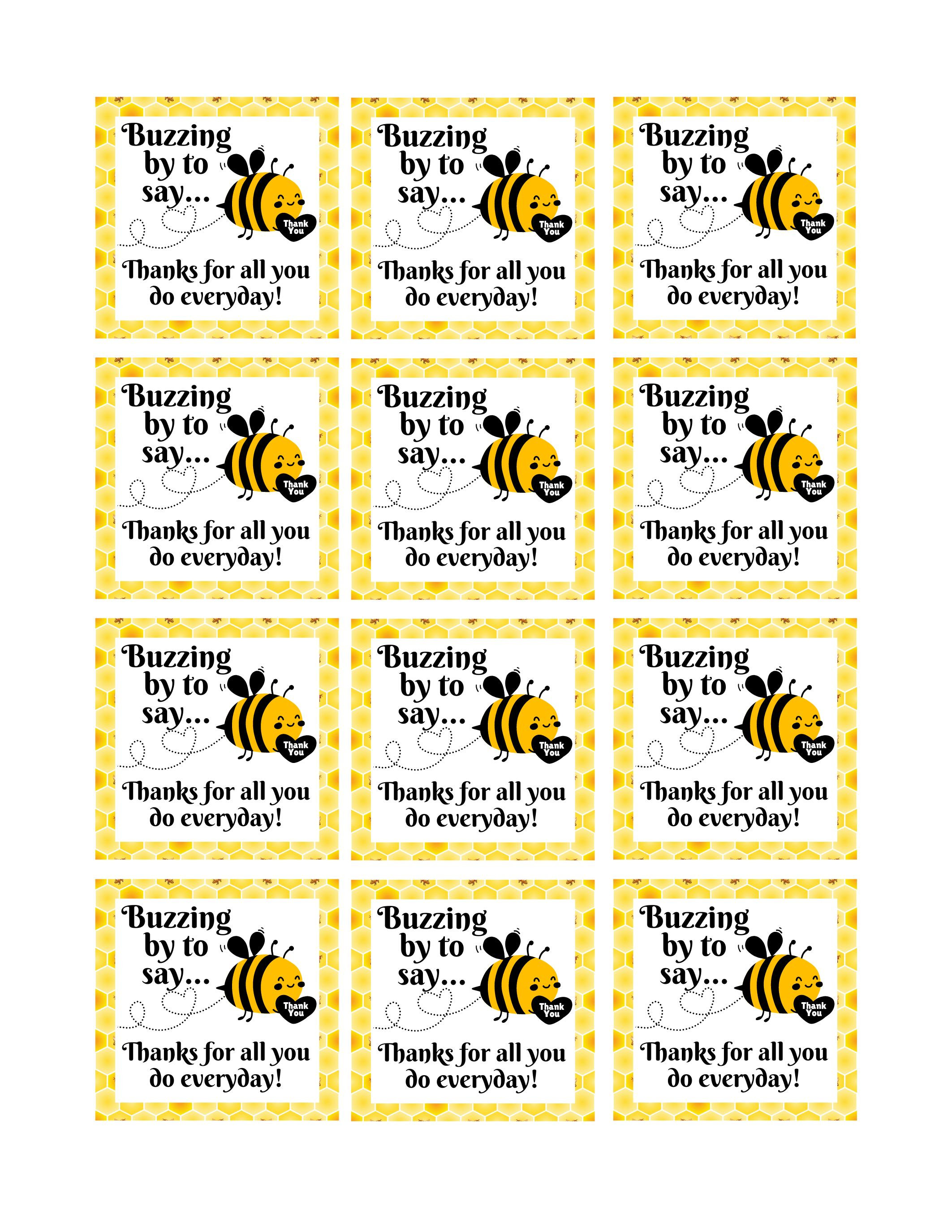 Printable Bee Appreciation Gift Tag, Teacher Thank You (PDF) - Etsy